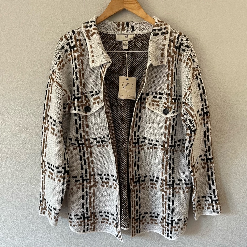 By Design Shacket Open Front Sweater Cardigan Coat Neutral Size M